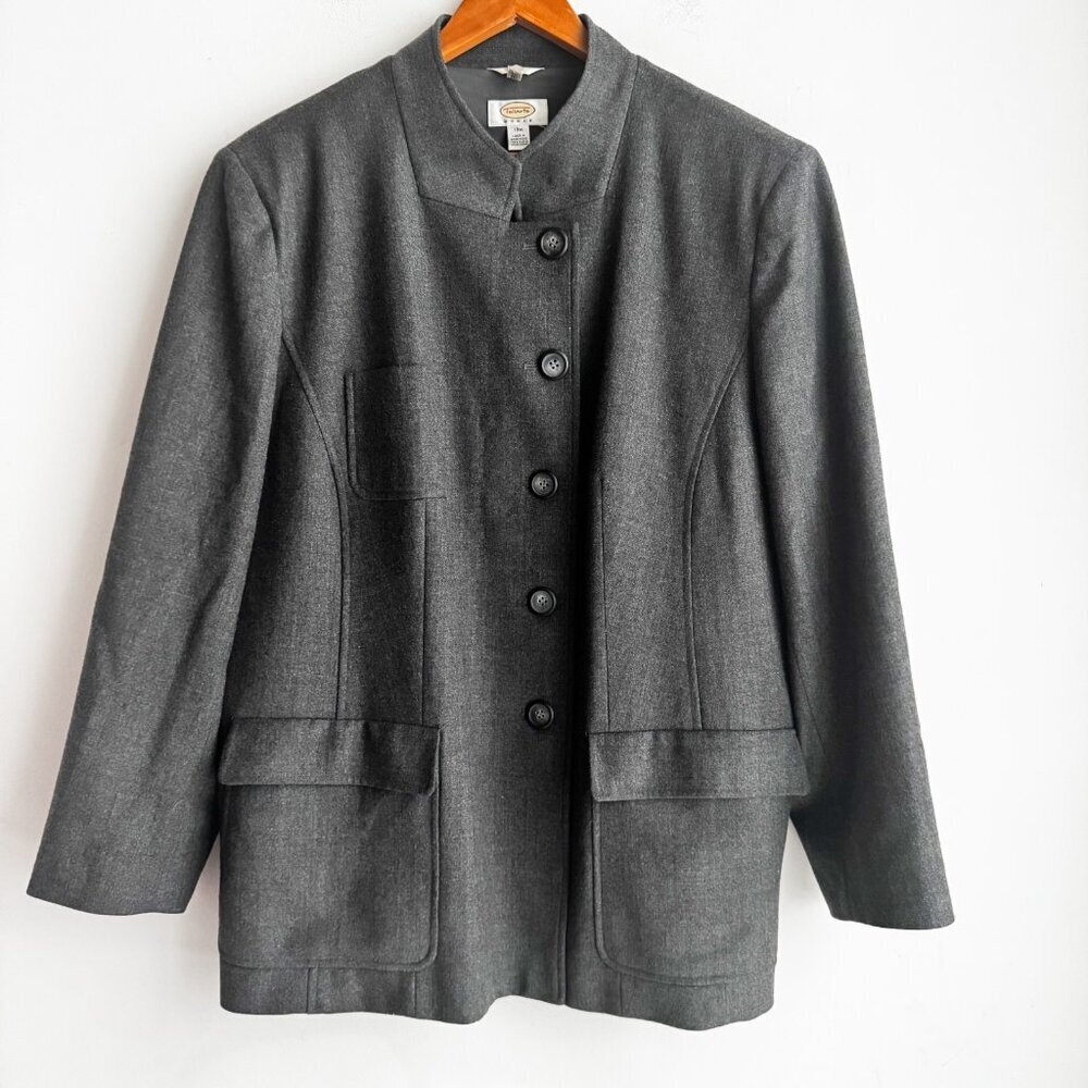 Talbots Grey Military Style Wool Blend Classic Blazer 18W - Picture 2 of 4